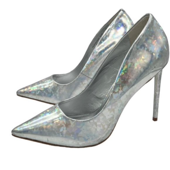 🎉SALE🎉 Steve Madden Vala Iridescent Silver Holographic Heels 8.5 NEW Party - Picture 4 of 10